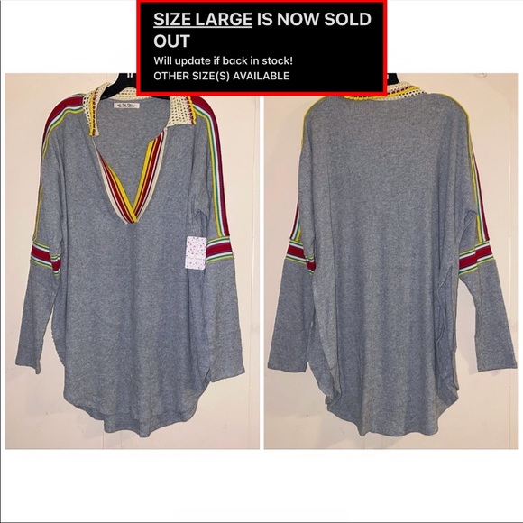 🏷 🆕 Free People Gray Crotchet Collar Sweater Top - Picture 10 of 16